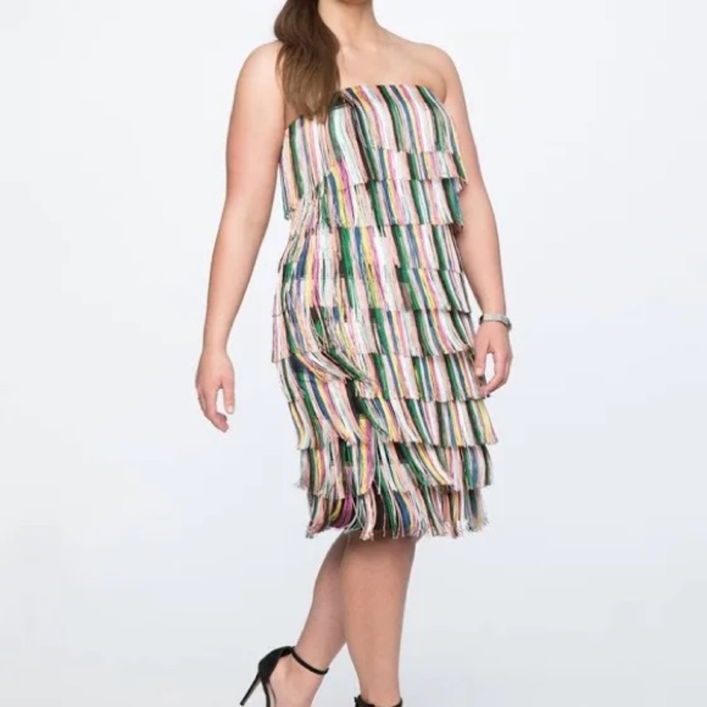 Eloquii Rainbow Fringe Bodycon Dress - rare